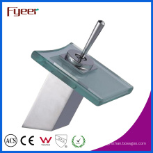 Fyeer Deck Mounted Chrome Plated Glass Waterfall Single Handle Bathroom Wash Basin Brass Faucet Water Sink Mixer Tap Wasserhahn